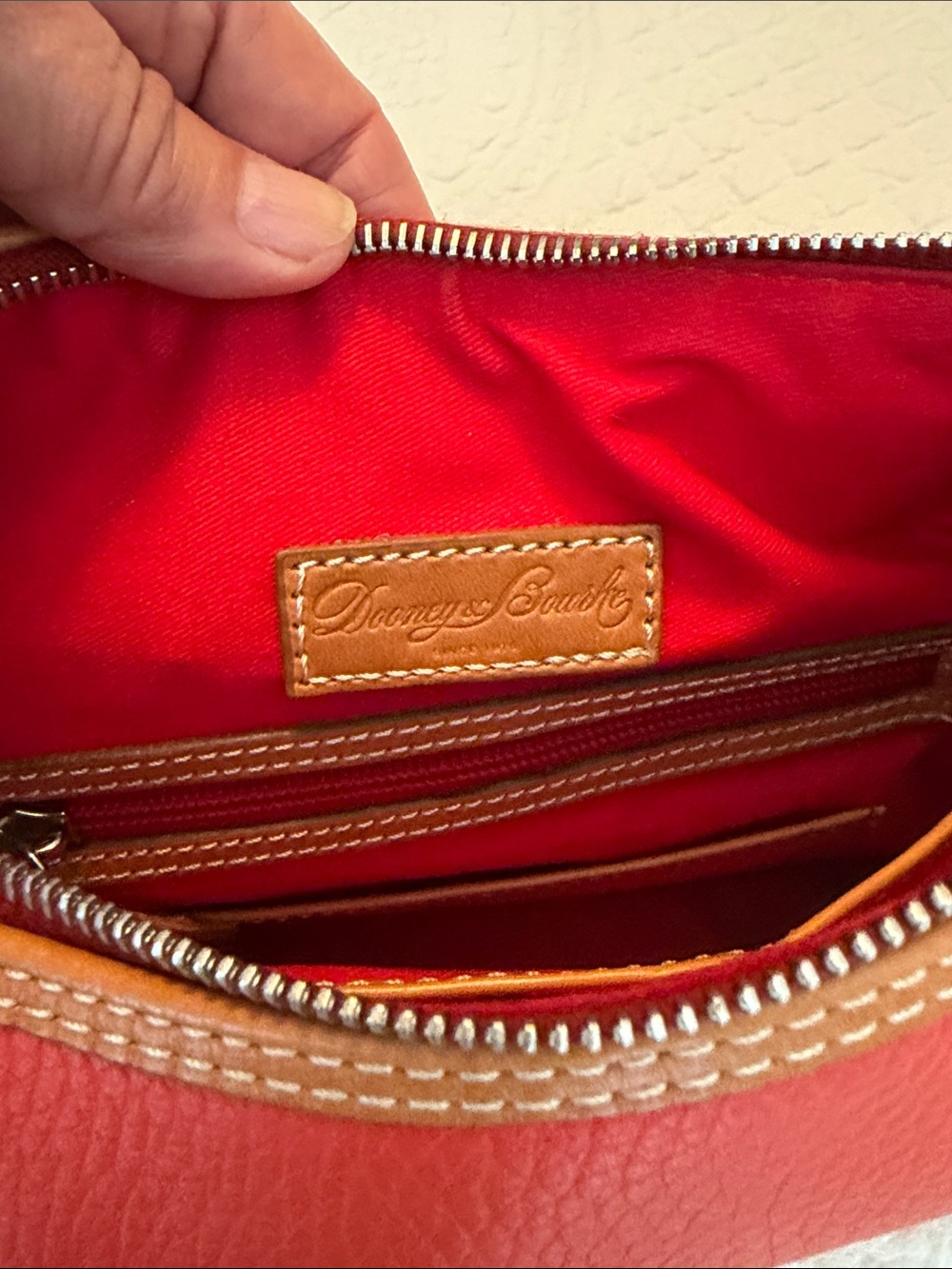Dooney & Bourke Paige Orange Leather Hobo Bag with Brown Strap - Picture 8 of 16